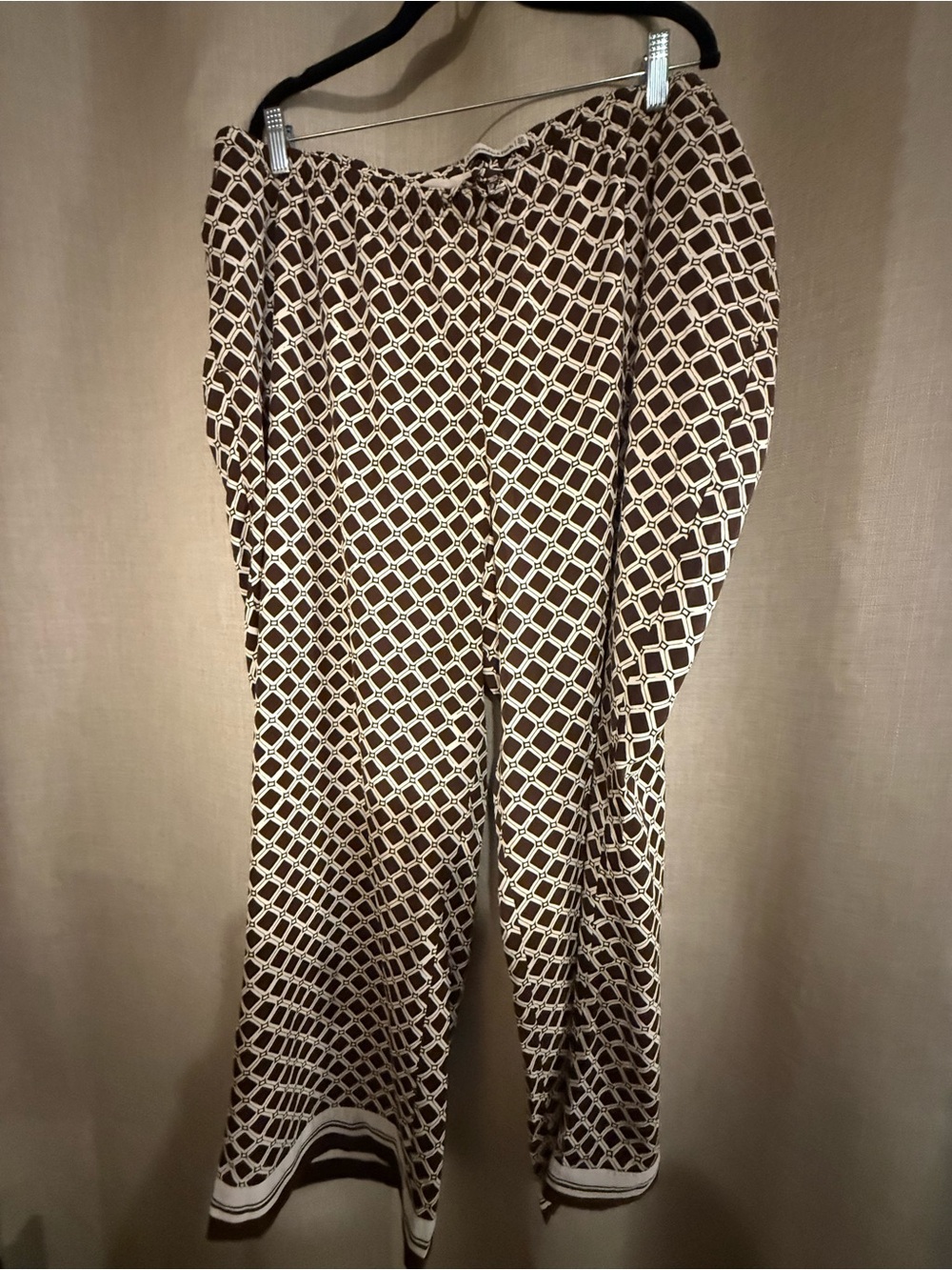 Abercrombie & Fitch Brown and Cream Wide-Leg Geometric Pants